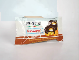 Бисквитное изделие Prendimi Twin Donut с карамельной начинкой, покрытое какао-глазурью 45 г.