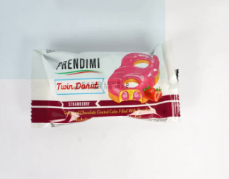 Бисквитное изделие Prendimi Twin Donut с клубничной начинкой, покрытое шоколадной глазурью 45 г.