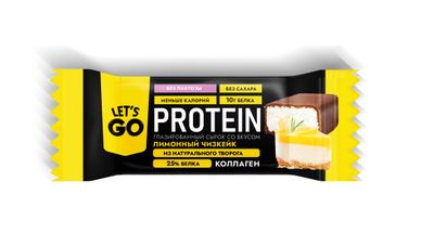 Сырок творожный глазированный Let's Go безлактозный высокобелковый с коллагеном и наполнителем "Лимонный чизкейк" 5% флоу-пак 40 г.
