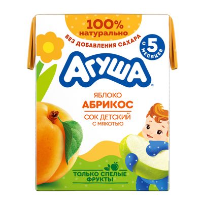 Сок Агуша 200мл Яблоко-Абрикос с мяк. (с 5 мес)