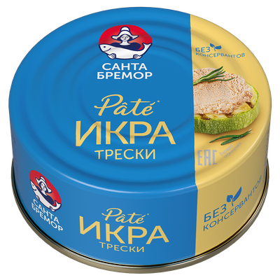 Икра трески Санта Бремор деликатесная Пате пастериз ж/б 90 г