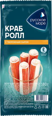 Палочки крабовые Русское море Краб-ролл имит с сыром пастер охл 180 г