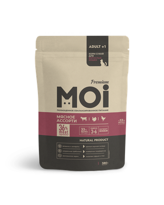 Корм сухой MOI для взрослых кошек Мясное ассорти 380 г