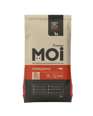 Корм сухой MOI для собак мелких и миниатюрных пород Говядина 1,8 кг