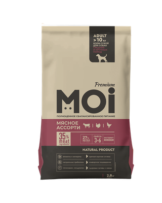 Корм сухой MOI для собак средних и крупных пород Мясное ассорти 2,8 кг
