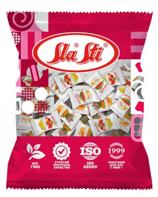 Мини-карамель Sla Sti с фруктовой начинкой Микс, фас. 0,2 кг * 8 шт (со вкусом ананаса и апельсина, со вкусом арбуза и дыни, со вкусом банана и клубн