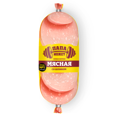 Колбаса вареная Папа Может Мясная со шпиком п/о 0.4кг 8шт.