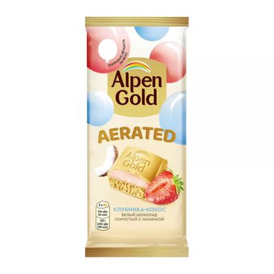 Шоколад ALpen Gold белый пористый AERATED с клубнично-кокосовой начинкой, 75г