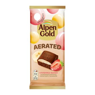 Шоколад Alpen Gold молочный пористый AERATED с клубнично-банановой начинкой, 75г