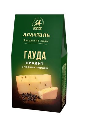 Сыр Аланталь полутвердый с черным перцем Гауда Пикант 45%, кусок 190г