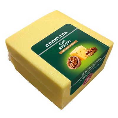 Сыр Аланталь полутвердый Ямбург с грецким орехом 45%, квадрат 2,5кг