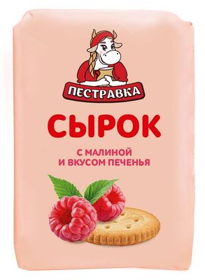 Сырок творожный Пестравка с малиной и вкусом печенья 100г