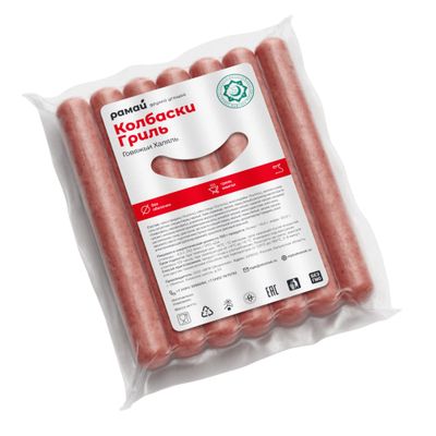 Колбаски Гриль Рамай с говядиной Халяль в/у б/о зам 7шт х 80 г пачка 0,560 г