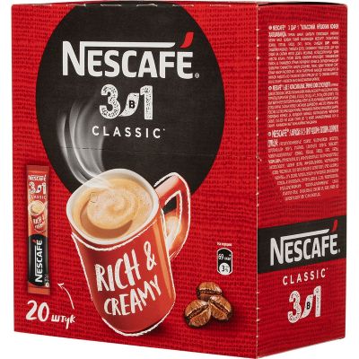 Кофе NESCAFE 3в1 Классик растворимый карт.кор. 10бл*(14,5г*20п)