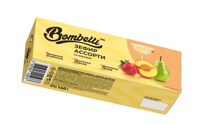 Зефир Bombelli Ассорти: Клубника-просекко, Персик-просекко, Груша-просекко, 160г