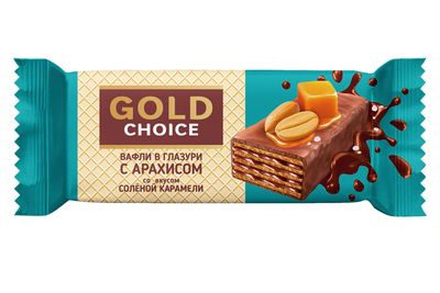 Вафли "GOLD CHOICE" в глазури с арахисом со вкусом солёной карамели, фас.0,5 кг*6 шт.