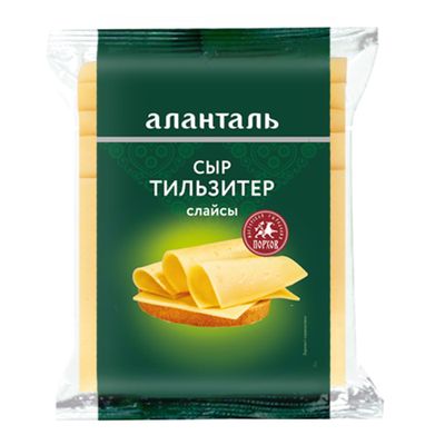 Сыр Аланталь полутвердый Тильзитер м.д.ж. 45%, слайсы, флоу-пак 100г