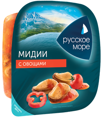 Салат Русское море из мяса мидии с овощами 150г