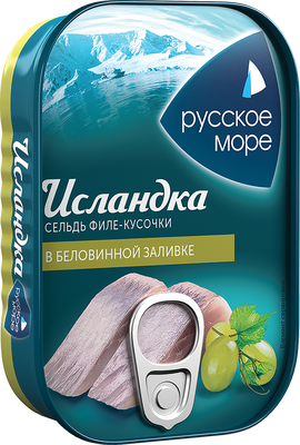 Филе-кусочки сельди Русское море тихоок Слабос Исландка в беловинной заливке 115г