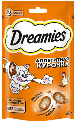 Лакомство DREAMIES для взрослых кошек с курицей, 60г