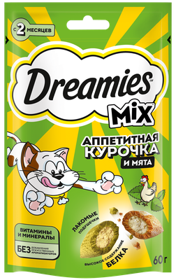 Лакомство для кош Dreamies с добавлением кур/мята 8*60г