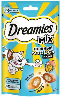 Лакомство для кош Dreamies с добавлением лосось/сыр 8*60г