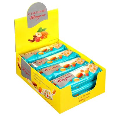 Конфета-пластина Стильные штучки неглазированная нуга с орехами и цукатами 24*60г