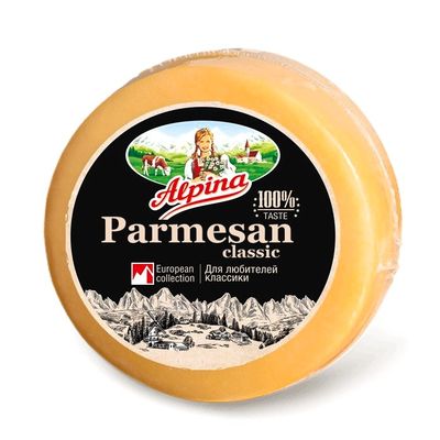 Сыр Alpina Пармезан классический 40% круг (2 месяца выдержки) пленка вес 7 кг