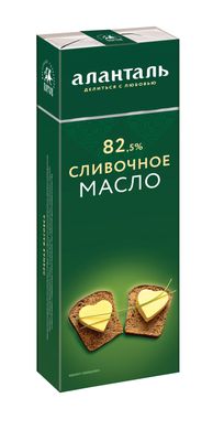 (Сети ТМ Аланталь) Масло сливочное традиционное 82,5%, брикет в обечайке 380г шт