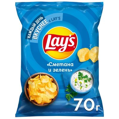 ТОП 100 Чипсы Lays картоф. сметана-зелень 70г ТОП 100 Чипсы Lays картоф. сметана-зелень 70г