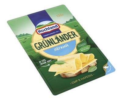 Сыр полутвердый Hochland Grunlander Легкий 35%, нарезка, в/у, 130г