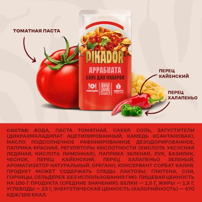Соус для макарон PIKADOR Аррабиата, 200г