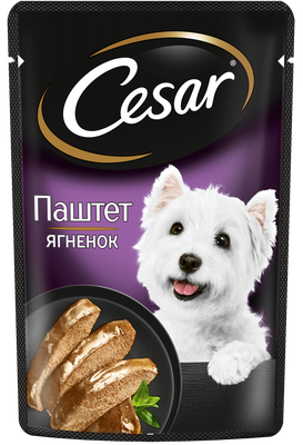 Влажный корм Cesar для взрослых собак, паштет с ягненком, 80г