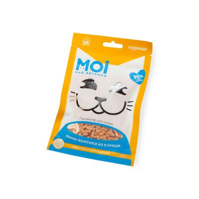 Лакомство для кошек MOI Мини-ломтики из курицы в форме сердечка пл/пак 50г