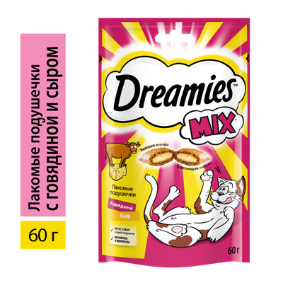 Лакомство для кошек Dreamies MIX подушечки с говядиной и сыром, 60г