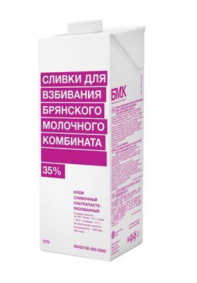 Сливки для взбивания крем сливочный ультрапастеризованный 35% 1000г, БМК TBA edge