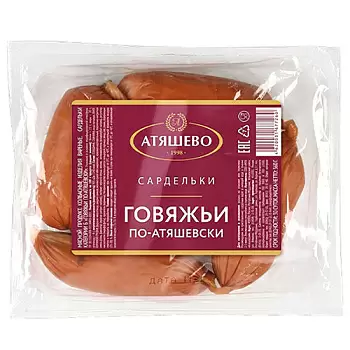 Сардельки Атяшево Говяжьи по-атяшевски н/о мга шт 0,36 кг (35 сут)