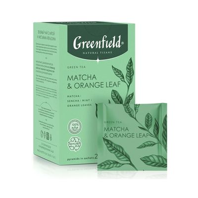 Чай ГРИНФИЛД Нейчерал ТИЗАН Матча энд Оранж лиф зелёный с доб. 8*(20пир.*1,8г)