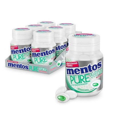 Жевательная резинка Mentos Pure White Нежная мята, банка, 54г