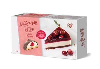 Зефир Ля Десерт глазированный с начинкой со вкусом вишни на печенье 270г