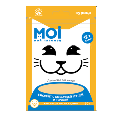Лакомство для кошек MOI Бисквит с кошачьей мятой и курицей пл/пак 50г