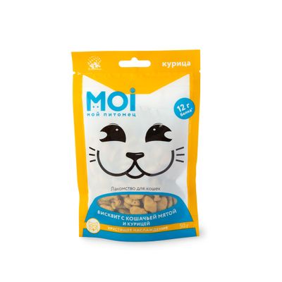 Лакомство для кошек MOI Бисквит с кошачьей мятой и курицей пл/пак 50г