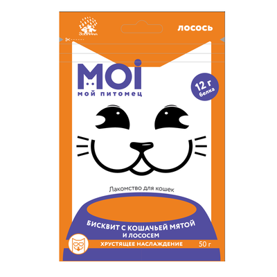 Лакомство для кошек MOI Бисквит с кошачьей мятой и лососем пл/пак 50г