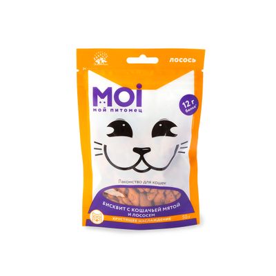 Лакомство для кошек MOI Бисквит с кошачьей мятой и лососем пл/пак 50г
