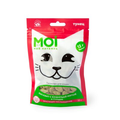 Лакомство для кошек MOI Бисквит с кошачьей мятой и тунцом пл/пак 50г