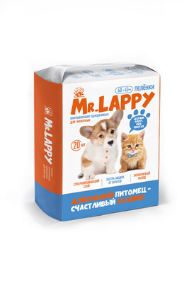 Пелёнки MR. LAPPY впитывающие, одноразовые, с суперабсорбентом для животных 60х40 см 20шт пакет