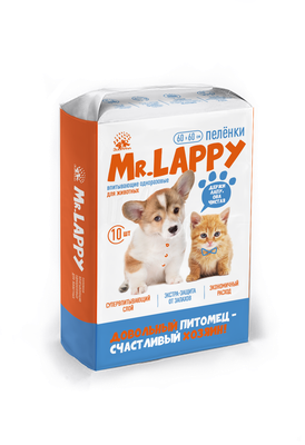 Пелёнки MR. LAPPY впитывающие, одноразовые, с суперабсорбентом для животных 60х60 см 10шт пакет