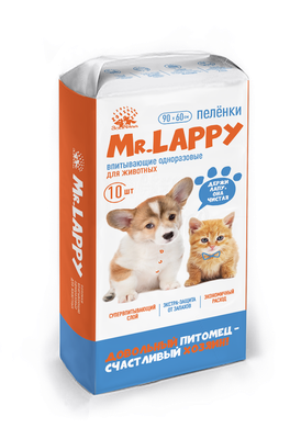 Пелёнки MR. LAPPY впитывающие, одноразовые, с суперабсорбентом для животных 60х90 см 10шт пакет