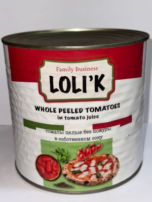 Томаты LOLIK целые без кожуры в с/с ж/б 2,55 кг