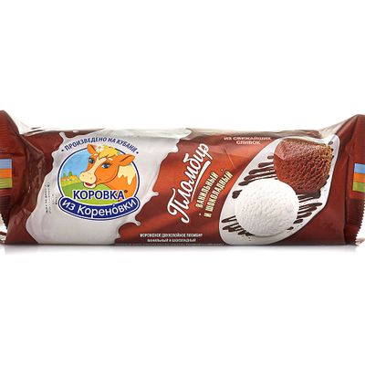 Мороженое Пломбир КизК двухсл. шокол. и ванильное м.д.ж. 15,0%, флоупак 8*400г